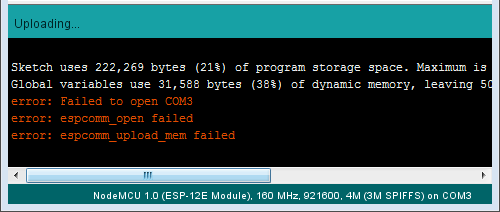 "espcomm\_open failed" error