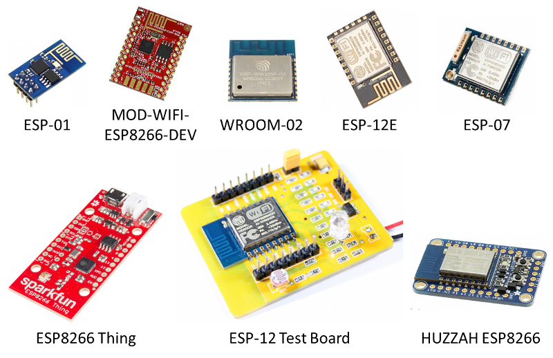 Example ESP8266 modules without USB to serial converter